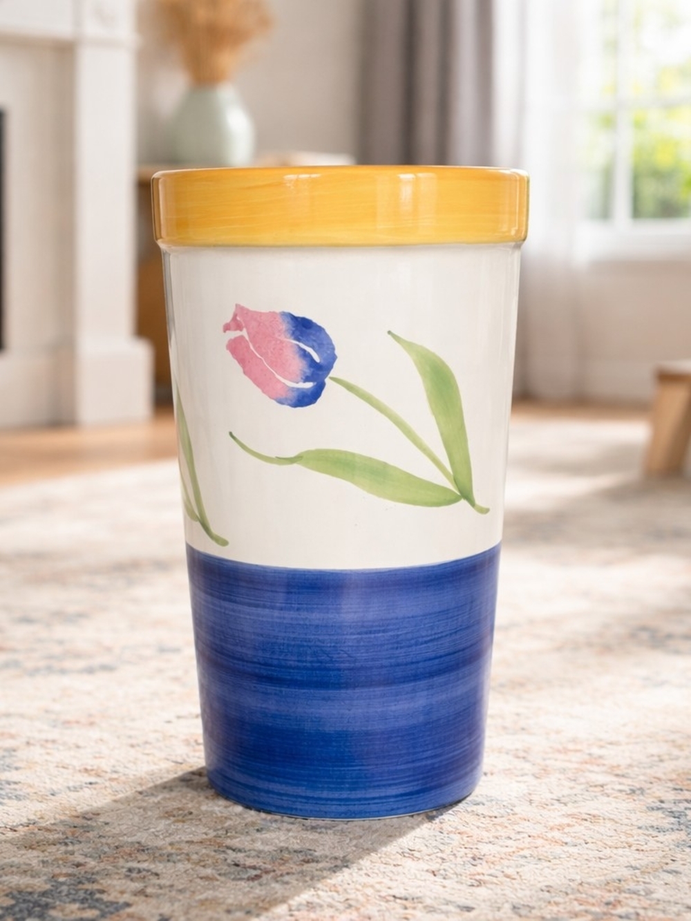 "Harmony" Blue & Yellow Floral Ceramic Vase